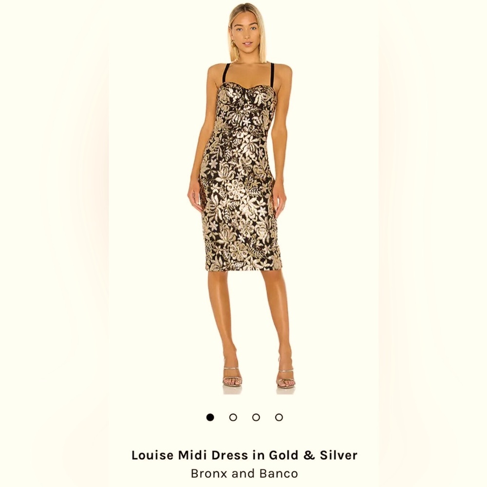 BRONX & BANCO Black and Gold Sequin MIDI Dress